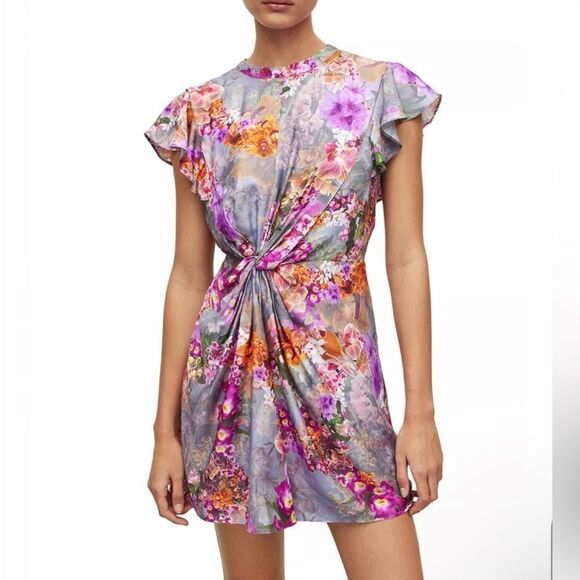 ALL-SAINTS Jemille Lucia Silk Blend Floral Mini Dress 6 NWT $329 - Picture 3 of 9